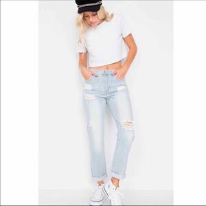 Ladies distressed boyfriend jeans